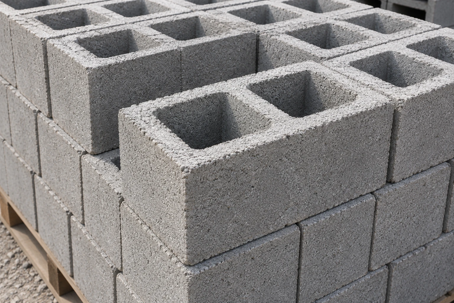 Stacked gray concrete masonry blocks