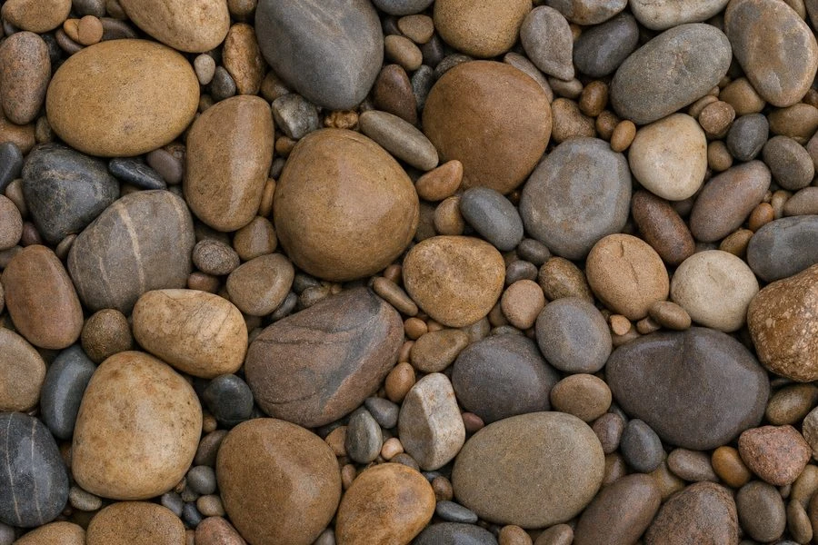 Rounded, earth-toned washed river gravel