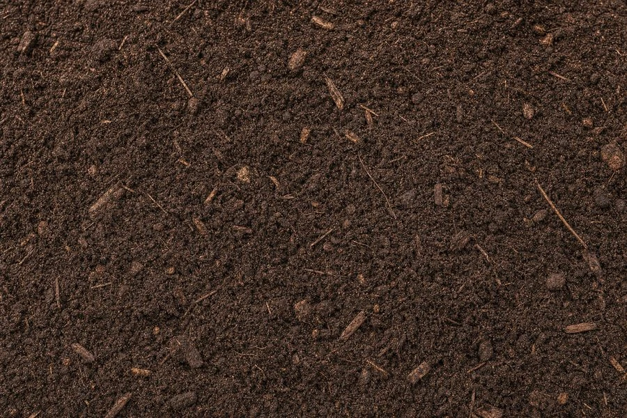Dark, screened bed mix soil